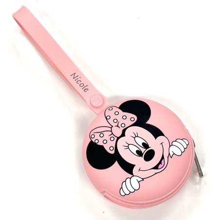 PERSONNALISER Étui à chaîne rond pour porte-sucette MINNIE ROSE PASTEL