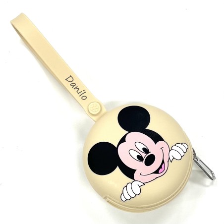 PERSONALISIEREN Rundes Schnullerkettenetui MICKEY MOUSE BEIGE