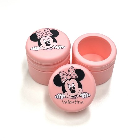 PERSONALIZE Frasco para Dentes de Leite SILICONE MINNIE ROSA PASTEL