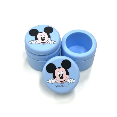 PERSONALIZZA Barattolo Denti da Latte SILICONE TOPOLINO AZZURRO PASTELLO