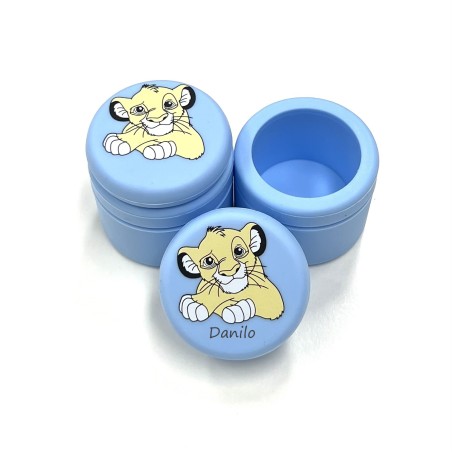 PERSONNALISER Pot Pour Dents de Lait SILICONE LE ROI LION BLEU PASTEL