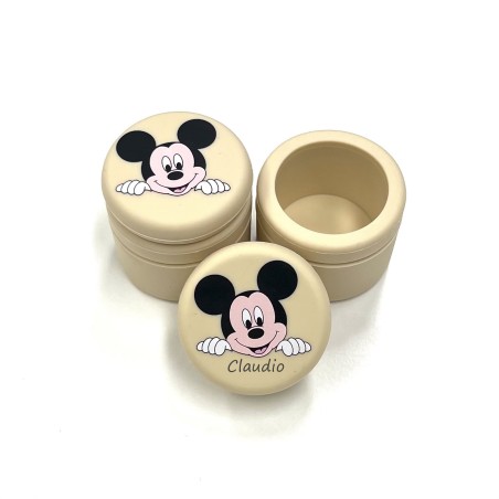 PERSONALIZE Frasco para Dentes de Leite SILICONE MICKEY MOUSE BEIGE