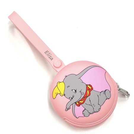 PERSONALIZE Porta-chupeta redondo com corrente DUMBO ROSA PASTEL