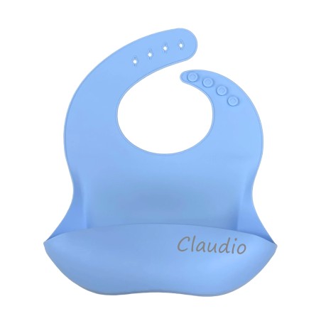 PERSONALIZE Babete de silicone AZUL PASTEL