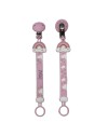 Pacifier chain in silicone FLAT RAINBOW PINK with name, hook / adapter pacifier MAM and CHICCO