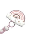 Pacifier chain in silicone FLAT RAINBOW PINK with name, hook / adapter pacifier MAM and CHICCO