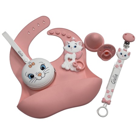 Pacifier chain in silicone FLAT MARIE with name, hook / adapter pacifier MAM and CHICCO
