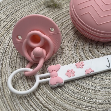 Pacifier chain in silicone FLAT MARIE with name, hook / adapter pacifier MAM and CHICCO