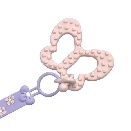 Pacifier chain in silicone FLAT DAISY WISTERIA with name, hook/adapter pacifier MAM/CHICCO