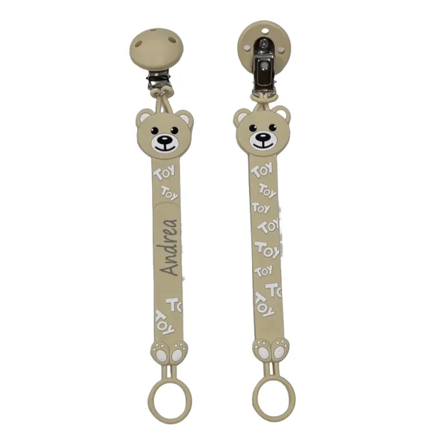 Pacifier chain in silicone FLAT MOSCHINO BEIGE with name, adapter pacifier MAM and CHICCO