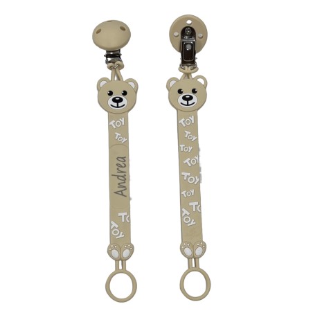 Pacifier chain in silicone FLAT MOSCHINO with name, hook / adapter pacifier MAM and CHICCO