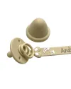 Chaîne de tétine FLAT MOSCHINO BEIGE en silicone avec nom, adaptateur de tétine MAM et CHICCO