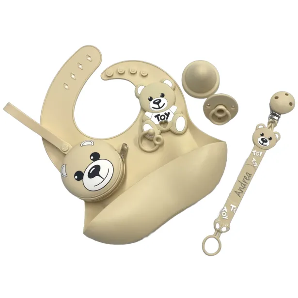 Cadeia de chupeta FLAT MOSCHINO BEIGE de silicone com nome, adapter de chupeta MAM e modelo CHICCO