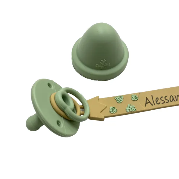 Pacifier chain in silicone FLAT LION NATURAL with name, hook / adapter pacifier MAM and CHICCO