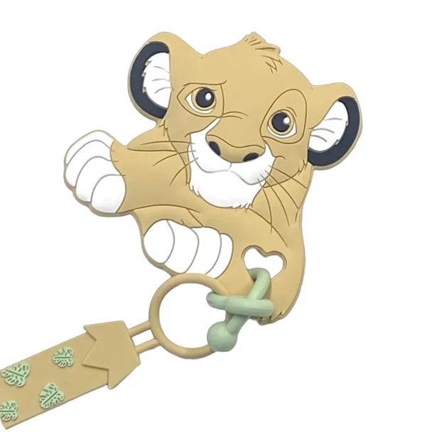 Chaîne de tétine FLAT LION NATUREL en silicone avec nom, crochet / adaptateur de tétine MAM et CHICCO