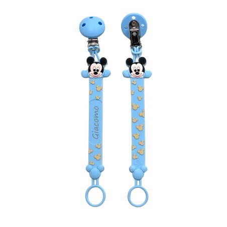 Chaîne de tétine FLAT MICKEY MOUSE en silicone avec nom, crochet / adaptateur de tétine MAM et CHICCO