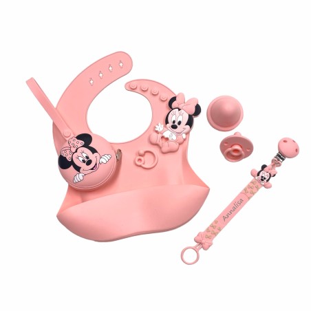 Silicone dummy chain silicone FLAT MINNIE MOUSE with name, hook / adapter pacifier MAM and CHICCO