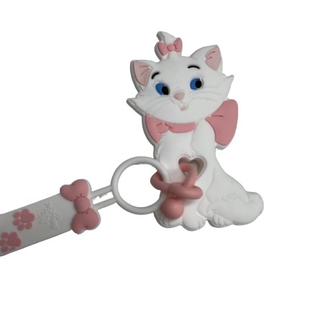 Catenella portaciuccio FLAT MINOU in silicone con nome, gancio/adattatore ciuccio MAM e CHICCO