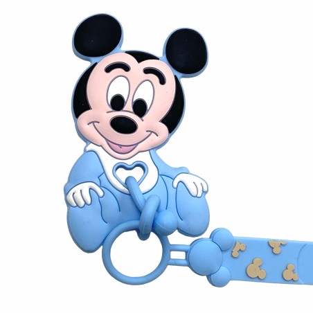 Pinza + porta chupetes Mickey Mouse azul con mordedor de silicona