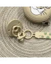 Pacifier chain in silicone FLAT LION BEIGE  with name, hook / adapter pacifier MAM and CHICCO