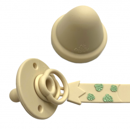 Pacifier chain in silicone FLAT LION BEIGE  with name, hook / adapter pacifier MAM and CHICCO