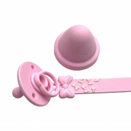 Pacifier chain in silicone FLAT MINNIE MOUSE LIGHT PINK with name, hook/adapter pacifier MAM/CHICCO