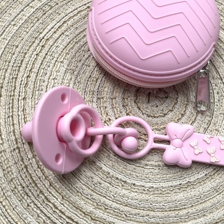 Pacifier chain in silicone FLAT MINNIE MOUSE LIGHT PINK with name, hook/adapter pacifier MAM/CHICCO
