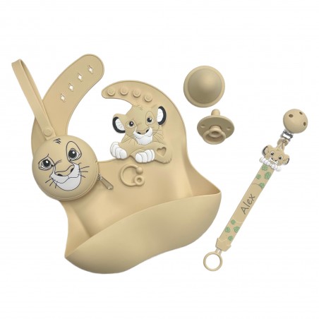 Pacifier chain in silicone FLAT LION BEIGE  with name, hook / adapter pacifier MAM and CHICCO
