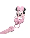Chaîne de tétine FLAT MINNIE MOUSE ROSE CLAIR en silicone avec nom, crochet/adaptateur de tétine MAM/CHICCO