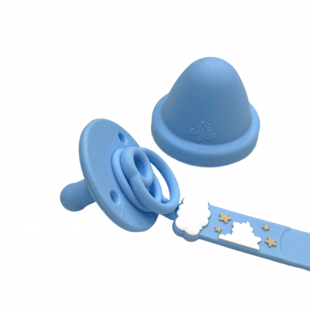 Pacifier chain in silicone FLAT RAINBOW BLUE with name, hook / adapter pacifier MAM and CHICCO