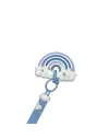 Chaîne de tétine FLAT RAINBOW BLEU en silicone avec nom, crochet / adaptateur de tétine MAM et CHICCO