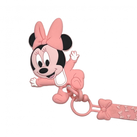 Cadena de chupete FLAT MINNIE MOUSE ROSA PASTEL de silicona para chupete con nombre, gancho/adaptador para chupete MAM/CHICCO