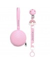 Pacifier chain in silicone FLAT RAINBOW PINK with name, hook / adapter pacifier MAM and CHICCO