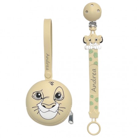 Pacifier chain in silicone FLAT LION BEIGE  with name, hook / adapter pacifier MAM and CHICCO
