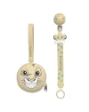 Pacifier chain in silicone FLAT LION BEIGE  with name, hook / adapter pacifier MAM and CHICCO