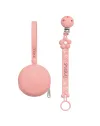 Chaîne de tétine FLAT MARGUERITE ROSE PASTEL en silicone avec nom, crochet/adaptateur de tétine MAM/CHICCO