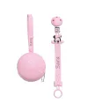 Pacifier chain in silicone FLAT MINNIE MOUSE LIGHT PINK with name, hook/adapter pacifier MAM/CHICCO