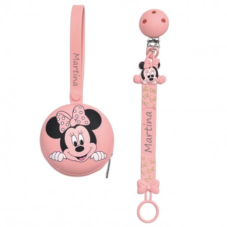 Pacifier chain in silicone FLAT MINNIE MOUSE PASTEL PINK with name, hook/adapter pacifier MAM/CHICCO Pacifier chain in silicone FLAT MINNIE MOUSE PASTEL PINK with name, hook/adapter pacifier MAM/CHICCO