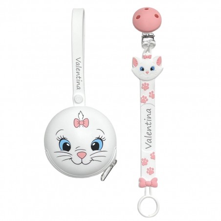 Pacifier chain in silicone FLAT MARIE with name, hook / adapter pacifier MAM and CHICCO