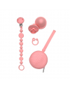 Catenella portaciuccio BUBBLE ROSA PASTELLO in silicone con nome, gancio/adattatore ciuccio MAM e CHICCO