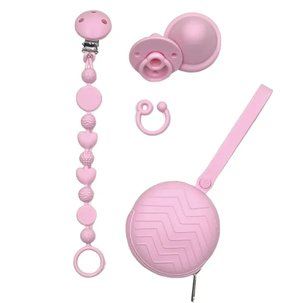 Cadeia de chupeta BUBBLE ROSA CLARO de silicone com nome, adaptador / gancho de chupeta MAM e CHICCO