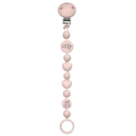 Catenella portaciuccio BUBBLE BOROTALCO in silicone con nome, gancio/adattatore ciuccio MAM e CHICCO