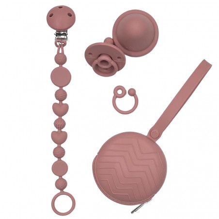 Catenella portaciuccio BUBBLE BLUSH in silicone con nome, gancio/adattatore ciuccio MAM e CHICCO