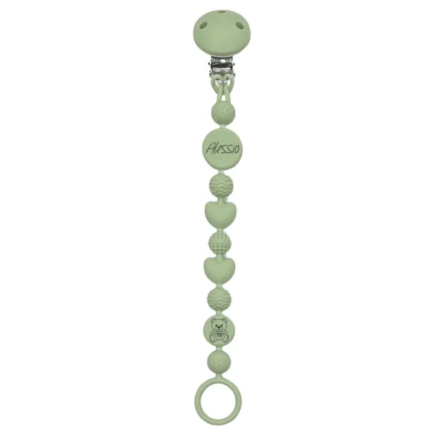 Catenella portaciuccio BUBBLE SALVIA in silicone con nome, gancio/adattatore ciuccio MAM e CHICCO