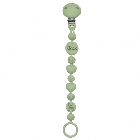 Silikonschnullerkette SALBEI mit Name, Haken / Adapter Schnuller MAM und CHICCO