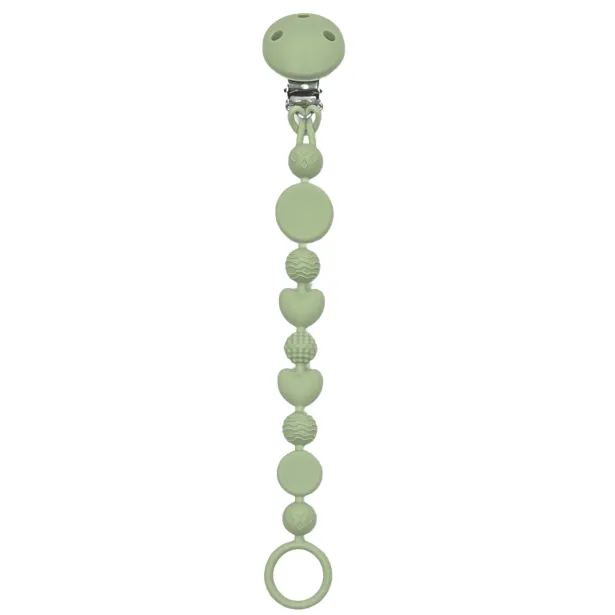 Catenella portaciuccio BUBBLE SALVIA in silicone con nome, gancio/adattatore ciuccio MAM e CHICCO