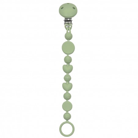 Catenella portaciuccio BUBBLE SALVIA in silicone con nome, gancio/adattatore ciuccio MAM e CHICCO