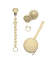 Cadena de chupete BUBBLE BEIGE de silicona para chupete con nombre, gancho / adaptador para chupete MAM e CHICCO