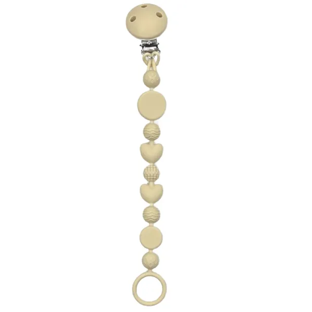 Silikonschnullerkette BEIGE mit Name, Haken / Adapter Schnuller MAM und CHICCO