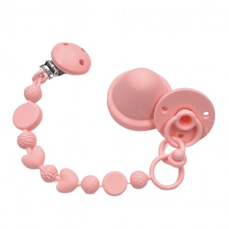 Catenella portaciuccio BUBBLE ROSA PASTELLO in silicone con nome, gancio/adattatore ciuccio MAM e CHICCO